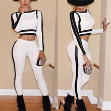 Women's Sexy Two Piece Outfit Black White Patchwork Women Jumpsuit Side Zipper Tracksuit Set Skinny Bodycon Jumpsuit