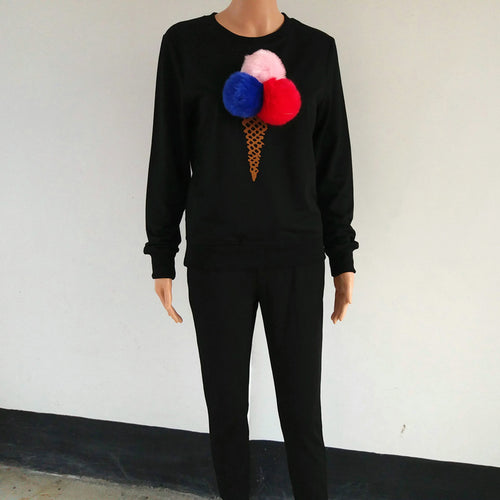 Women's Tracksuit Set Colorful Plush Ball Sweatshirt 2 Piece Set Women Long Sleeve Ice Cream Tracksuits For Women XL
