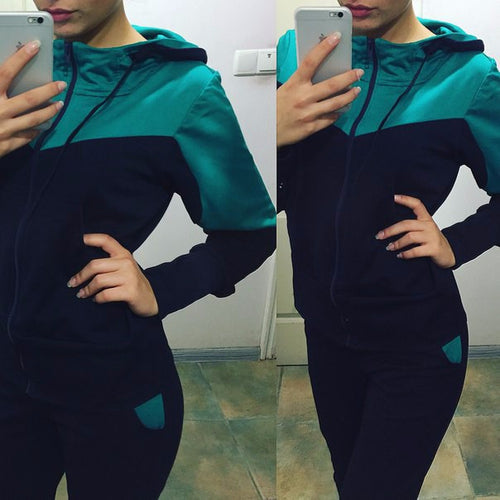 Women's Tracksuit Tops+Long Pants Sweatshirts Long Sleeve Hoodies Sweatshirt Suits Casual Patchwork