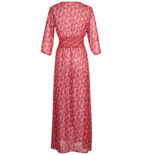 womens-v-neck-3-4-sleeve-long-maxi-dress-floral-party-boho-beach-dresses BBL