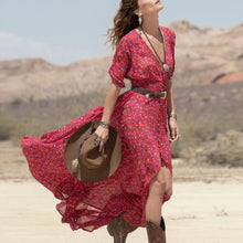 womens-v-neck-3-4-sleeve-long-maxi-dress-floral-party-boho-beach-dresses BBL