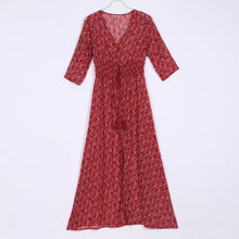 womens-v-neck-3-4-sleeve-long-maxi-dress-floral-party-boho-beach-dresses BBL