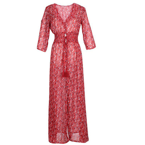 womens-v-neck-3-4-sleeve-long-maxi-dress-floral-party-boho-beach-dresses BBL
