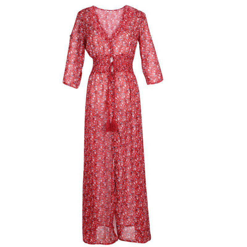 womens-v-neck-3-4-sleeve-long-maxi-dress-floral-party-boho-beach-dresses BBL