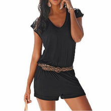 Womens No Belt Playsuit Plus Size Sexy Short Sleeve V Neck Solid Jumpsuit Rompers Mini Overalls Bodysuit GV191