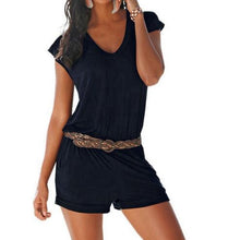 Womens No Belt Playsuit Plus Size Sexy Short Sleeve V Neck Solid Jumpsuit Rompers Mini Overalls Bodysuit GV191