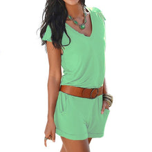 Womens No Belt Playsuit Plus Size Sexy Short Sleeve V Neck Solid Jumpsuit Rompers Mini Overalls Bodysuit GV191
