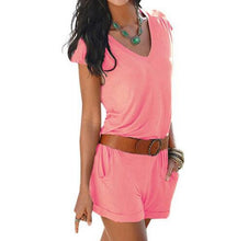 Womens No Belt Playsuit Plus Size Sexy Short Sleeve V Neck Solid Jumpsuit Rompers Mini Overalls Bodysuit GV191