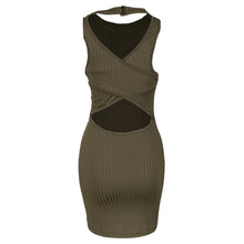 Womens Sexy Bodycon Dress Halter Back Cut Out Knitted Dress Slim Striped Mini Club Party Dress Sleeveless Robe