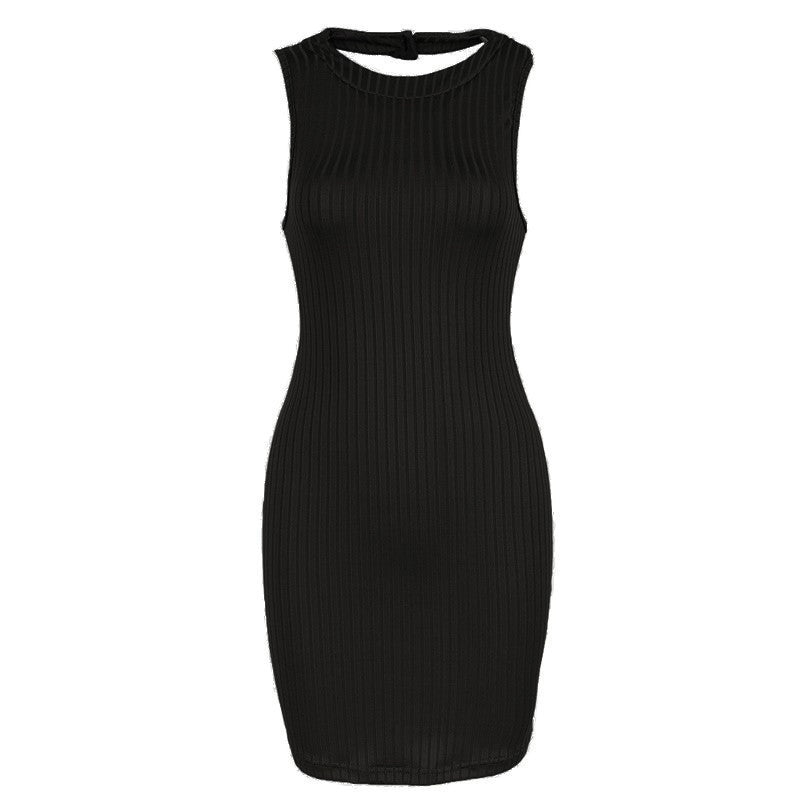Womens Sexy Bodycon Dress Halter Back Cut Out Knitted Dress Slim Striped Mini Club Party Dress Sleeveless Robe
