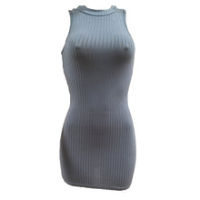 Womens Sexy Bodycon Dress Halter Back Cut Out Knitted Dress Slim Striped Mini Club Party Dress Sleeveless Robe