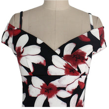 Womens Sexy Dress V-Neck Elegant Off Shoulder Dress Floral Flower Print Dress Casual Party Club Evening Bodycon Dresses