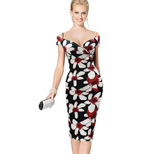 Womens Sexy Dress V-Neck Elegant Off Shoulder Dress Floral Flower Print Dress Casual Party Club Evening Bodycon Dresses