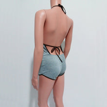 Womens Sexy Jumpsuit Backless Halter Bodycon Short Jumpsuit Bodysuit Slim Romper Style Combination Femme Black Gray