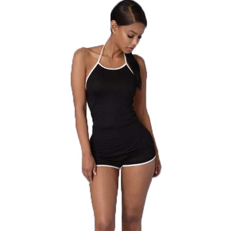 Womens Sexy Jumpsuit Backless Halter Bodycon Short Jumpsuit Bodysuit Slim Romper Style Combination Femme Black Gray
