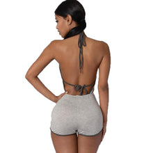 Womens Sexy Jumpsuit Backless Halter Bodycon Short Jumpsuit Bodysuit Slim Romper Style Combination Femme Black Gray