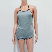Womens Sexy Jumpsuit Backless Halter Bodycon Short Jumpsuit Bodysuit Slim Romper Style Combination Femme Black Gray