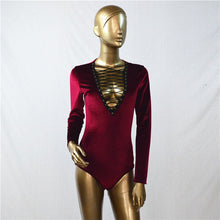 Womens Sexy Lacing Up Bodysuit Top Long Sleeve Deep V Neck Club Bodysuit Women Velvet Body Top For Women
