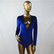 Womens Sexy Lacing Up Bodysuit Top Long Sleeve Deep V Neck Club Bodysuit Women Velvet Body Top For Women