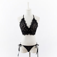 Womens Sexy Lingerie Black Lace Erotic Lingerie For Women 2 Piece Lingerie Set Strappy Bra + Sexy Thongs Lenceria Erotica
