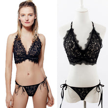 Womens Sexy Lingerie Black Lace Erotic Lingerie For Women 2 Piece Lingerie Set Strappy Bra + Sexy Thongs Lenceria Erotica