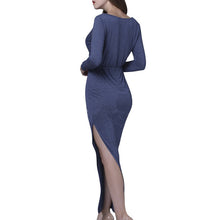 Womens Sexy Side Split Long Dress Deep V Neck Slim Party Dresses Long Sleeve Knitted Dress Plus Size Robe Femme Vestidos