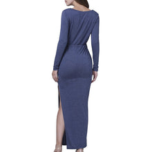 Womens Sexy Side Split Long Dress Deep V Neck Slim Party Dresses Long Sleeve Knitted Dress Plus Size Robe Femme Vestidos