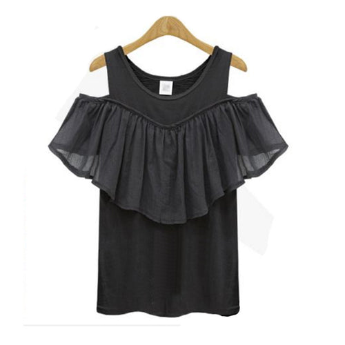 XL-5XL Big Sized Cold Shoulder Tops Casual Ruffle Off Shoulder T Shirt Black White Tee Shirt Femme Plus Size Top Tees