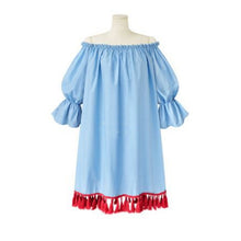 XL-5XL Big Sized Loose Women Dress Off Shoulder Dress Lantern Sleeve Tassel Dress Plus Size Women Clothing