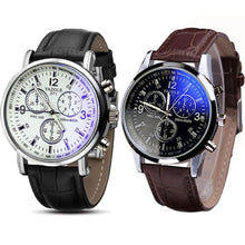 2pc Luxury Fashion Faux Leather Mens Blue Ray Glass Quartz Analog Watches Quartz-watch Relogio Masculino Feminino Montre