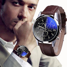 2pc Luxury Fashion Faux Leather Mens Blue Ray Glass Quartz Analog Watches Quartz-watch Relogio Masculino Feminino Montre