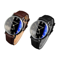 2pc Luxury Fashion Faux Leather Mens Blue Ray Glass Quartz Analog Watches Quartz-watch Relogio Masculino Feminino Montre