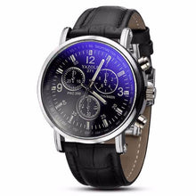 2pc Luxury Fashion Faux Leather Mens Blue Ray Glass Quartz Analog Watches Quartz-watch Relogio Masculino Feminino Montre