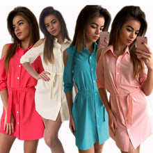 Young Ladies' Off Shoulder Shirt Dress Three Quarter Turn Down Collar Solid Slim Fit Mini Dress Vestdiso Plus Size LX227