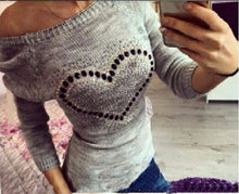 Young Ladies' Sweet Heart Pachwork Solid O Neck Long Sleeves Pullovers Knitted Sweater With Back Bow Tops
