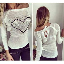 Young Ladies' Sweet Heart Pachwork Solid O Neck Long Sleeves Pullovers Knitted Sweater With Back Bow Tops