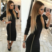 Zippers Side Split Sexy Bodycon Sheath Dress Women Midi Dresses Solid Long Sleeve Femme Pencil Tight Dress GV324