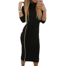Zippers Side Split Sexy Bodycon Sheath Dress Women Midi Dresses Solid Long Sleeve Femme Pencil Tight Dress GV324