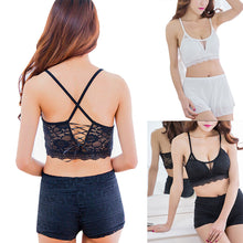Fashion Womens Tank top Sexy lace tops Cross Strap Padded Wrapped ChTank Crop Top Black& Whit Vest