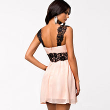 Women Floral Lace Backless Dress Formal Wedding Evening Mini Dress