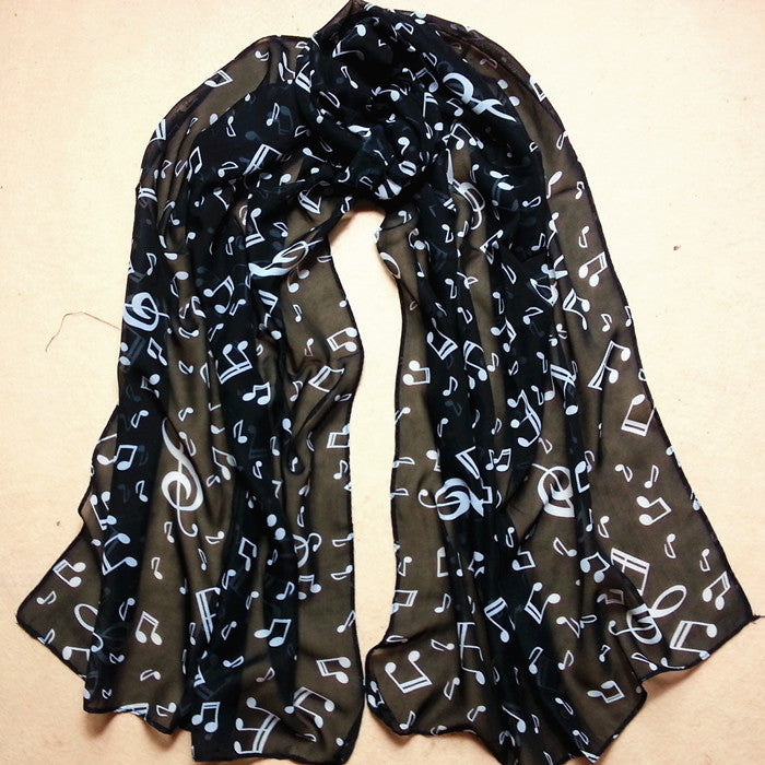 Women Musical Note Chiffon Neck Scarf Shawl Muffler Scarves ping