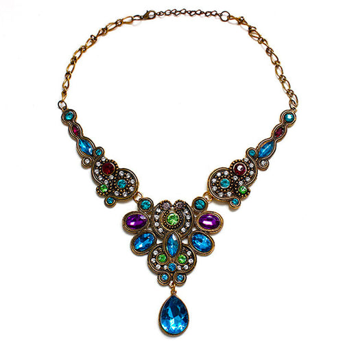 Womens Bib Beaded Choker Collar Necklace Multicolor Crystal Waterdrop Statement Chain Pendant