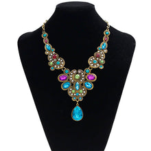 Womens Bib Beaded Choker Collar Necklace Multicolor Crystal Waterdrop Statement Chain Pendant