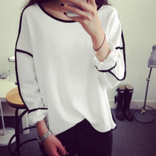 t-shirts-women-t-shirt-batwing-long-sleeve-contrast-line-o-neck-loose-top-casual-camisetas-mujer BBL